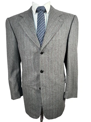 BACHRACH Hombres Gris RAYAS ITALIANO Lana CACHEMIRA Abrigo Deportivo Blazer Chaqueta 41R Foto 1 de 4