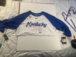 Nike Women’s Kentucky Wildcats White Blue Swoosh Active Wear Sports Crop Top - L - Picture 1 of 4