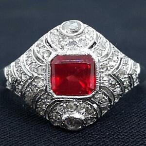 $5,000 SOLID 950 Platinum 1.35ctw Ruby & Old European Cut H-SI Diamond Ring SZ 7