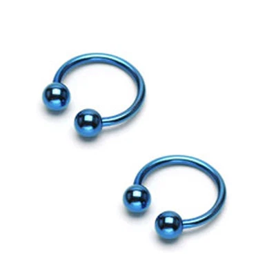 Pair 14g 3/8" Blue Titanium IP Horseshoe Eyebrow Lip Septum Tragus Piercing - Image 1 of 2