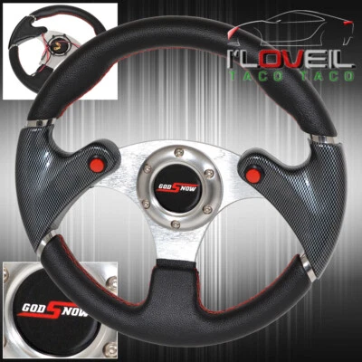 Carbon Fiber 320mm 3 Spoke Pvc Leather Dual Nos Button Steering Wheel Godsnow - Изображение 1 из 2