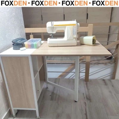 Foldable Drop Leaf Dining Table Workstation for Small Space Sewing Table Shelves - Image 1 of 4