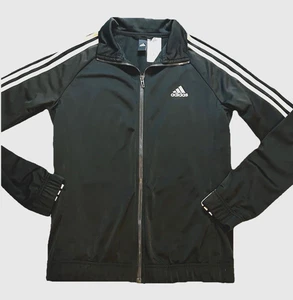 Adidas Track Jacket Youth Medium Black & White Stripes Full Zip Athletic Jacket - Picture 1 of 14