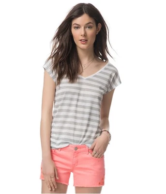 Aeropostale Womens Striped Lattice Back Graphic T-Shirt, Grey, Juniors, X-Large - Image 1 of 3