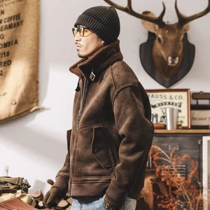 Retro Lammfell Baumwolle Daunenmantel Herren dick locker warm Baumwolle Motorradjacke - Bild 1 von 23