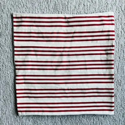 Pottery Barn Red White Ribbon Stripe Throw Pillow Cover 20x20 Christmas Linen - Image 1 of 4