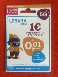 Lebara Prepaid Sim-Karte 0,-€ Guthaben, ohne Vertrag, EU-Roaming, Deutsche SIM - Bild 1 von 1