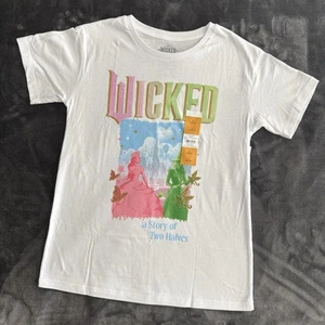 Camiseta Wicked Niñas L 10-12 Blanca Manga Corta Glinda Elphaba Gráfico Camiseta NUEVA - Imagen 1 de 6
