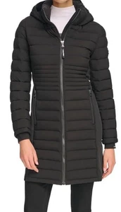 Calvin Klein Women's Long Light-Weight Puffer Jacket Coat Black Small - Picture 1 of 10