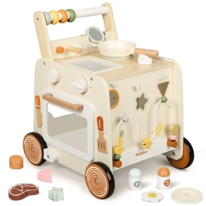 Wooden Baby Walker, 3-in-1 Baby Push Walker, with Pretend Kitchen, Montessori... - Picture 1 of 7