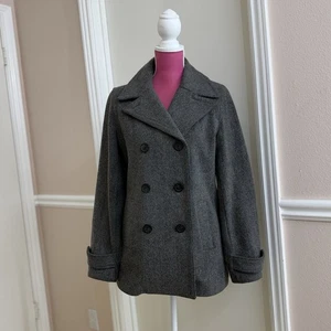 GAP Damen grau Wollmischung Erbsenmantel Jacke rosa Futter zweireihig Gr. M - Bild 1 von 10