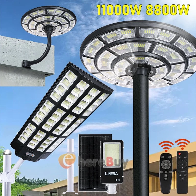 Lámpara de calle solar comercial 1200000LM exterior de anochecer a amanecer IP67 + poste Foto 1 de 4