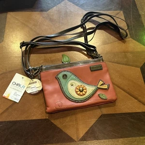 Chala 8" Umhängetasche/Geldbörse Clutch Leder Vogel dunkelblau - Bild 1 von 4