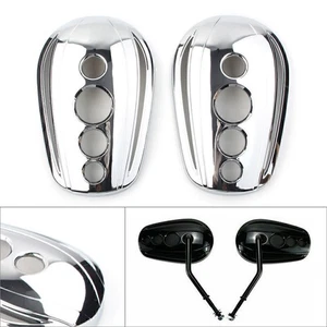 Pair Chrome Oval Rear View Mirrors Cover Cap Fit Harley Dyna Softail Sportster - Picture 1 of 8