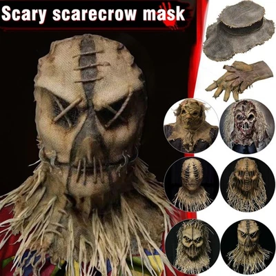 Halloween Scary Scarecrow Full Head Mask Coarse Jackstraw Cosplay Party Dress