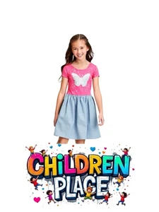 Mädchen Flip Pailletten Schmetterling Strick zu Web Kleid-rosa Größe 10-12 Pre Love  - Bild 1 von 7