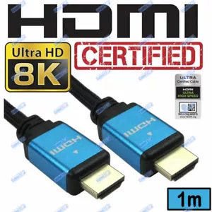 V2.1 BLUE 1m ULTRA HD CERTIFIED 8K HDMI LEAD UHD HDR PS5 XBOX TV BRAIDED CABLE - Picture 1 of 1