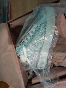 Miu Miu Donna Argento Silver Glitter Sneakers 1 of a Kind Stones on Heel 38.5 - Picture 1 of 4