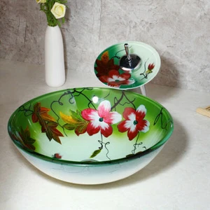 Round Tempered Glass Bathroom Vessel Sink Bowl Chrome Mixer Tap Faucet Drain Set - Picture 1 of 10