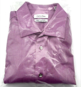 Calvin Klein Non-Iron Stretch Collar Mens Shirt Dark Pink Slim Fit 17 34/35