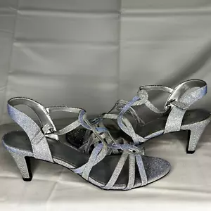 Maripe High Heel Shoes Size 2 Strappy Shiny Metallic Silver Color 1-2 Inch Heel - Picture 1 of 8