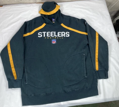 Vintage Reebok Pittsburgh Steelers On Field Hoodie Black Mens 2XL Embroidered Cover