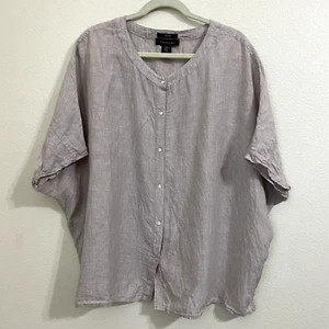 Tahari Womens Shirt Size XL 100% Linen Boxy Lagenlook Beige Button Front - Picture 1 of 7