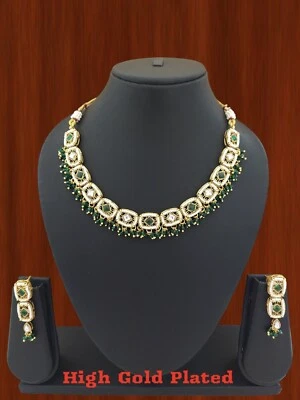 Conjunto de Joyería India Bollywood Elegante Conjunto Étnico Chapado en Oro Color Verde Conjunto de Joyas Foto 1 de 3