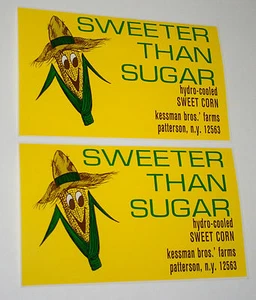 2 süßer als Zucker Zucker Zucker Mais Etikett Neu 1960er Kessman Farms Patterson, NY - Bild 1 von 1