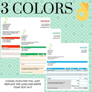 3 Excel Invoices Template Great for Consulting and Hourly work - Digital - Afbeelding 1 van 2