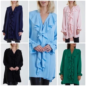 New Ladies Frill Flounce Poly Crepe Oversized Plus Size Shirt Blouse Dress BNWT - Picture 1 of 30