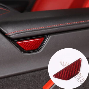 Red Real Carbon Fiber Armrest Box Button Trim Cover For Corvette C8 2020-2024 - Picture 1 of 8
