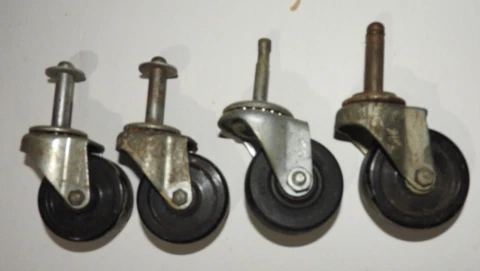 1 PAYSON & 3 BASSICK Vintage Steampunk Metal Caster Wheels w Iron Shaft Cover