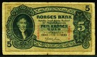NORWEGEN. 5 Kroner 1942. 7c.