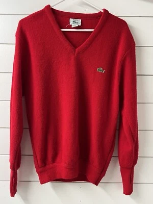 Suéter de Lana Vintage Lacoste Cuello en V Rojo Para Hombre Talla M Hecho en EE. UU. Foto 1 de 4