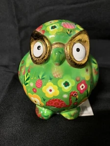 Pomme Pidou OWL Piggy Bank Coin Bank Ceramic Green Floral Fruit Flamingo NWT - Picture 1 of 8