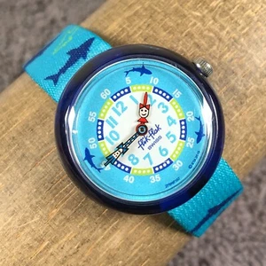 Flik Flak Unisex Kids Shark Design Blue Nylon Strap Quartz Analog Watch 6 1/2" - Picture 1 of 13