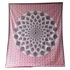 Colcha pluma de pavo real rosa burdeos 230x210 cm algodón cubierta colgante de pared - Imagen 1 de 3