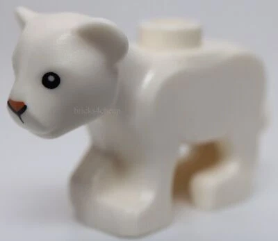 Lego Blanco León Bebé Cachorro con Ojos Negros y Patrón Nariz Turrón Foto 1 de 3