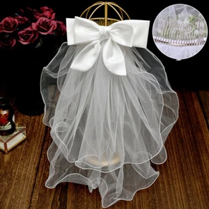 1x Bridal Wedding Veil Satin Bow with Comb or Bobby Pin Marriage Festival Party - Picture 1 of 11