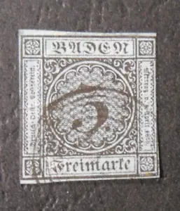 GERMANIA ,GERMANY ,Old State 1853-54 BADEN " CIFRA " 3Kr. verde USED Mic.6 - Foto 1 di 2