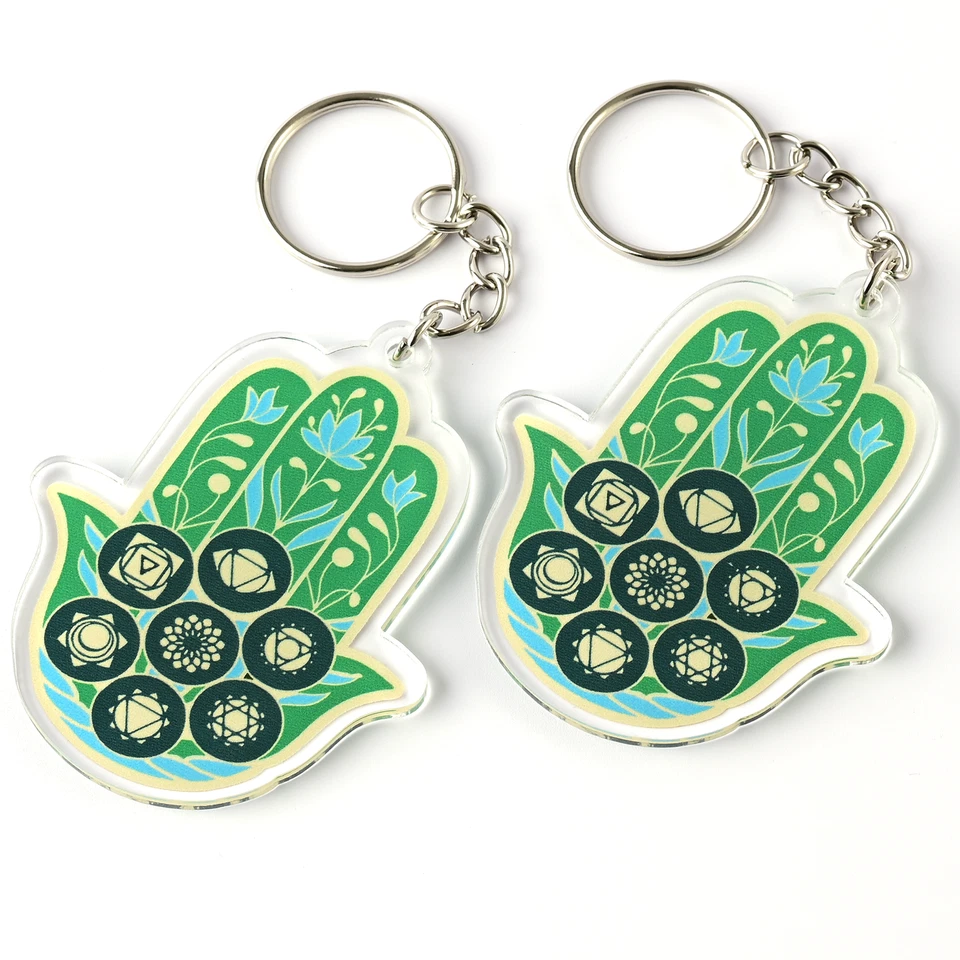 FUNGIFTCORNER Hamsa Hand Life Force Amulet Feng Shui Keychains, Acrylic, Made in USA (2 Pack)