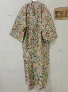 Indian Cotton Handmade Quilted Kantha Kimono Long Jacket Women Cardigan Dress - Picture 1 of 6