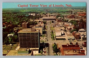 Lincoln Nebraska NE Town View From Capitol Tower J Street Postcard 1969 - Picture 1 of 2