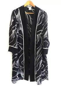 Dana Kay Duster/Coverup Poly Chiffon Black/Ivory Open Slit Sides Size 18W - Picture 1 of 11