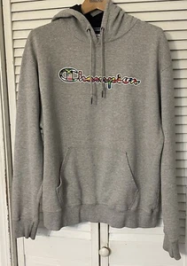 CHAMPION Hoodie Mens Sz L FLAGS OF THE WORLD Gray Sweatshirt Athletic Wear - Picture 1 of 9