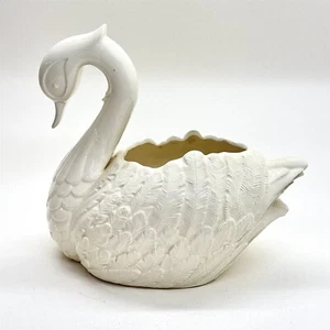 LARGE WHITE CERAMIC SWAN PLANTER SCULPTURE RETRO MID CENTURY STYLE VASE - Picture 1 of 7