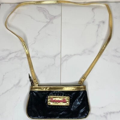 Bolso Bandolera De Colección Años 00 BETSEYVILLE Betsey Johnson Negro Vinilo Cuero Vegano Foto 1 de 4