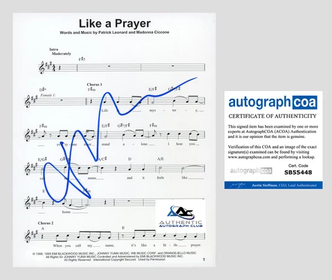 MADONNA AUTOGRAPH SIGNED LIKE A PRAYER SHEET MUSIC ACOA Cover