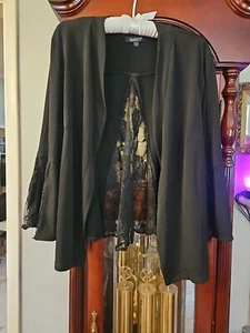 BLACK OPEN Front LACE V Back Bell Sleeves V Lace In Bell 1X Top Kimono - Picture 1 of 8